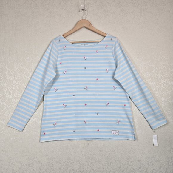 Talbots Authentic Embroidered T Shirt sz X Blue Ivory Striped Ice Skates Stars - Picture 12 of 12